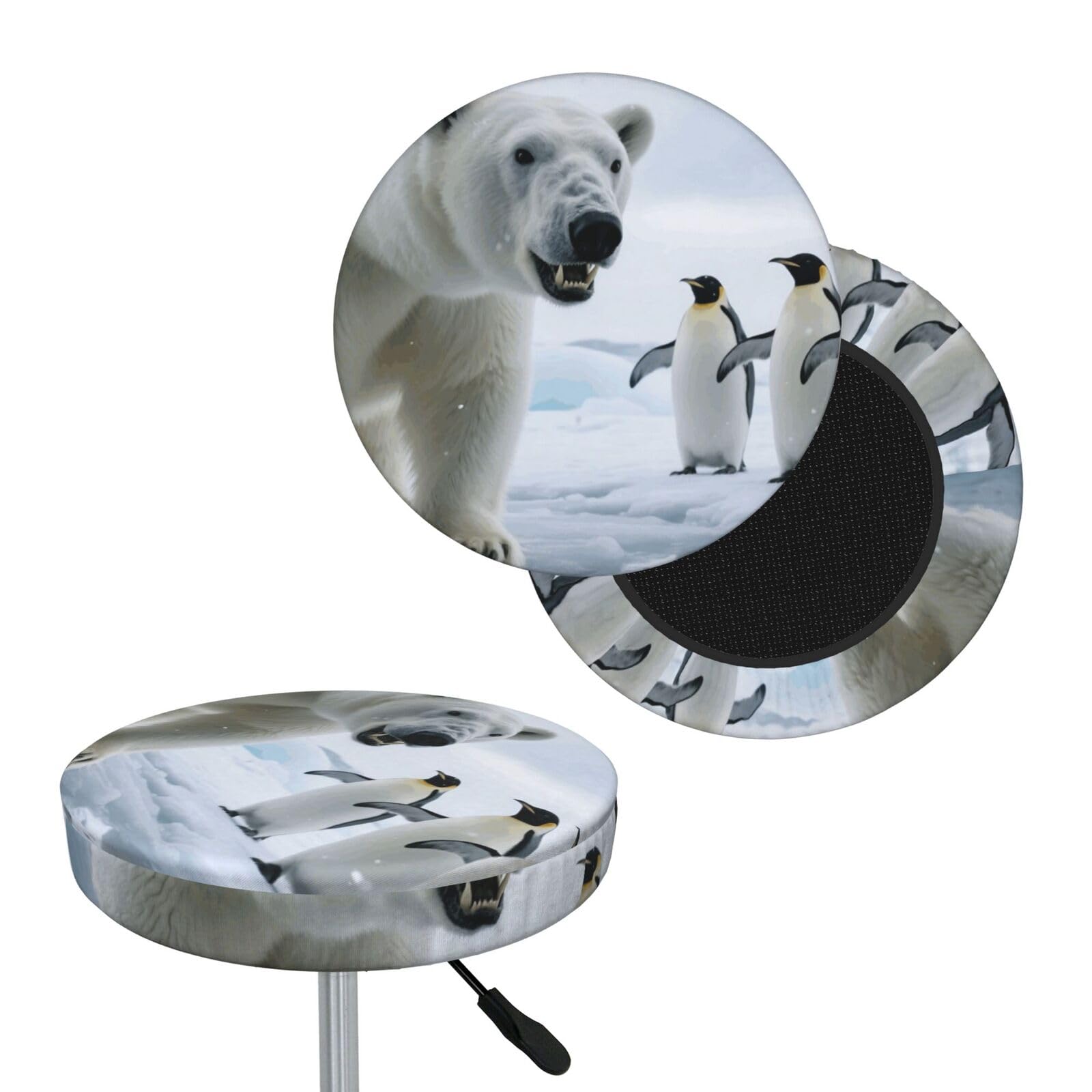 FekiLoot Polar Bear and Penguin Round Bar Stool Covers Stretch Washable Bar Stool Covers Dustproof Slipcover Bar Chair Covers with Elastic Band for Bar Kitchen Living Room Decor 12 Inch