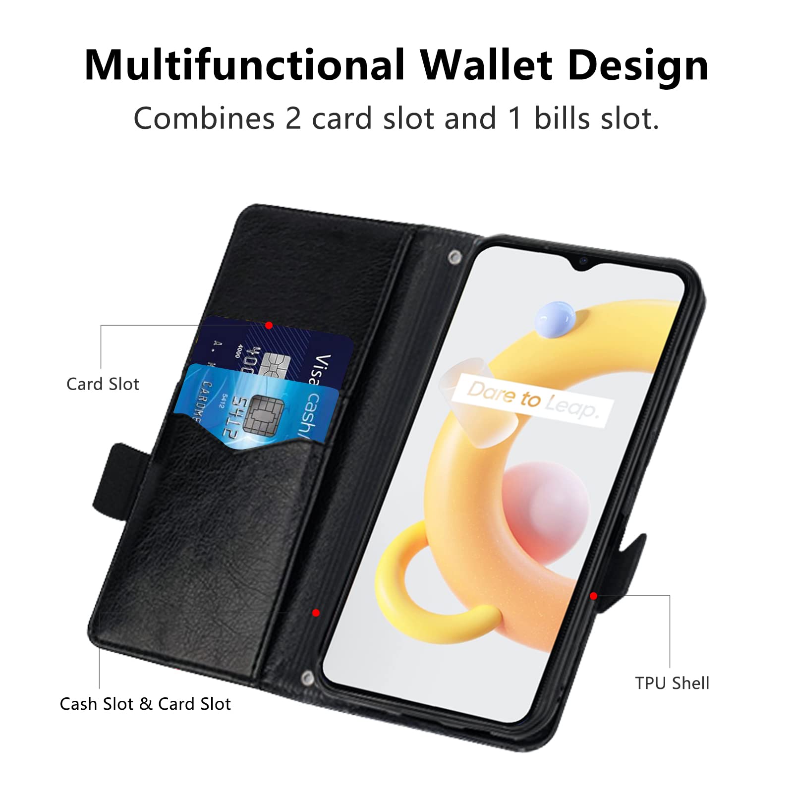 SEAHAI Cover per Realme 12 4G / Realme 12+ Plus 5G, Ultra Sottile Custodia Premium Pelle Portafoglio Kickstand Slot per Schede [Protezione RFID] PU/TPU Antiurto Flip Cover Case - Verde