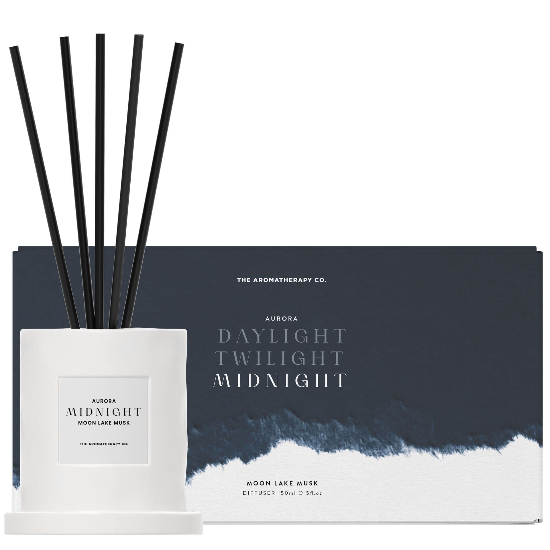 The Aromatherapy CoScented Reed Diffuser 150ml - Ceramic Jar and Cotton Reeds - Aurora Midnight Diffuser Moon Lake Musk