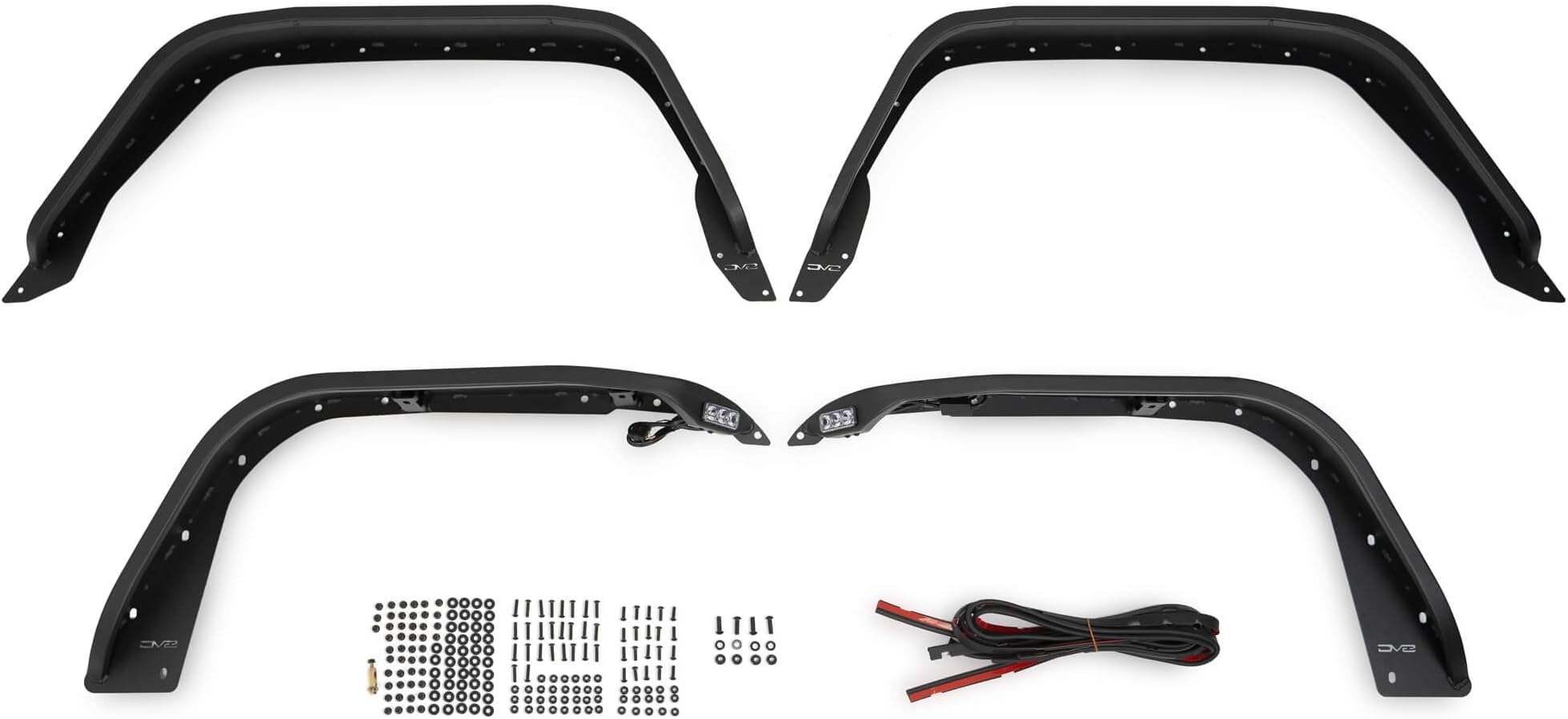 DV8 Offroad Slim Fender Flares for the 2020-2024 Jeep Gladiator JT | Front & Rear | Steel Construction | Complete Set of 4 | Plug & Play Dual Stage Running Lights & Turn Signal