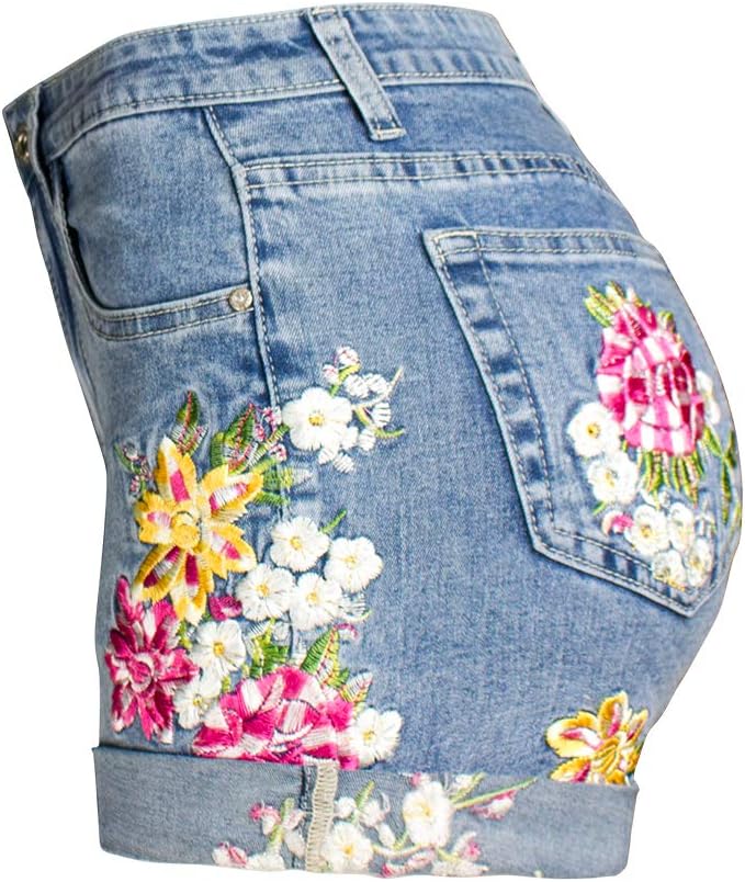 Women's Embroidered Raw Edge Tassel Jeans Mid Waist Wide Leg Denim shorts