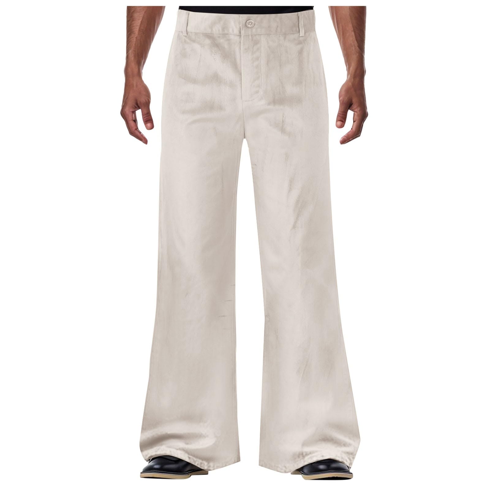 Men's Flared Trousers Velvet Wide Leg Solid Color 70s Carnival Disco Outfits Theme Party 60s 70s Hippie Costumes Mens Bell Bottom Pants Mens Casual Flare for Theme Parties, Festivals, (Khaki, XXL)