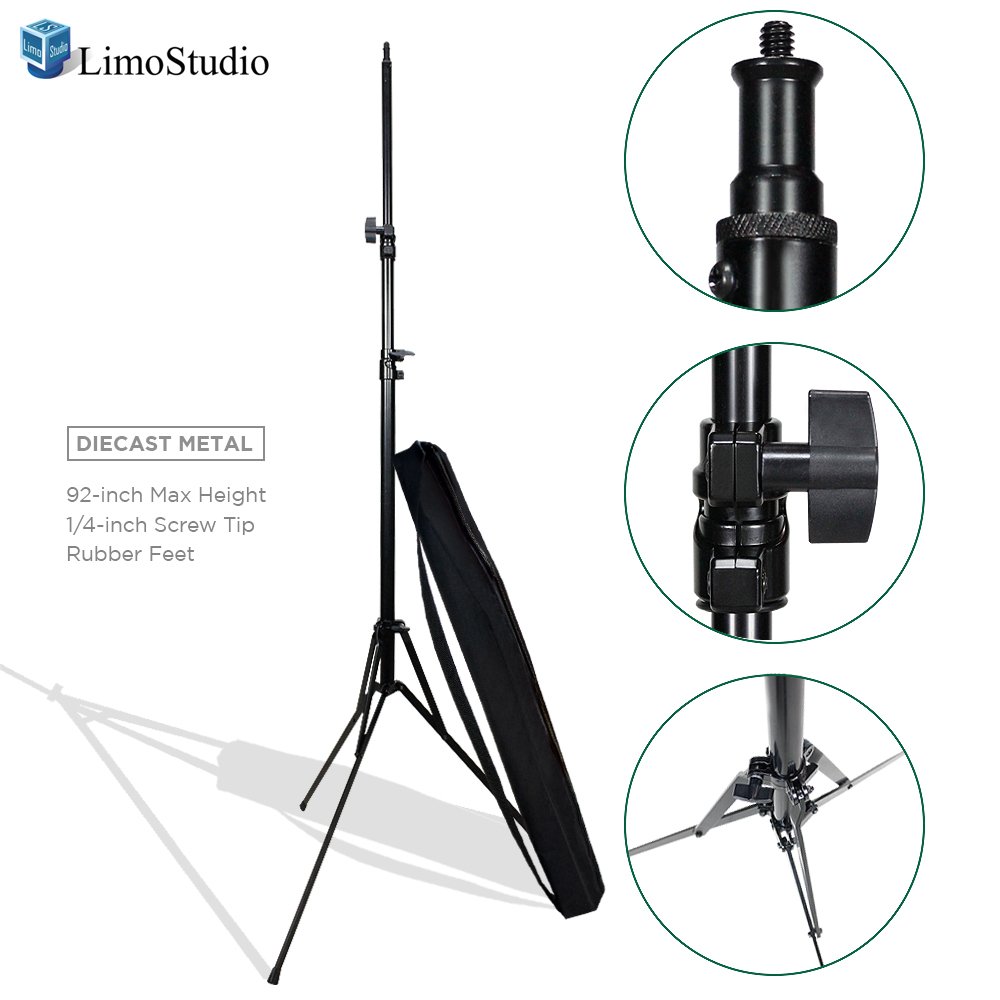 LimoStudioLight Stand Tripod Die-cast Metalic Material, Max 92 Inch Height, Rubber Feet, 1/4 Inch Thread Tip Screw, Easy Carry Case Bag, Solid Locking, Photo Studio, AGG2016