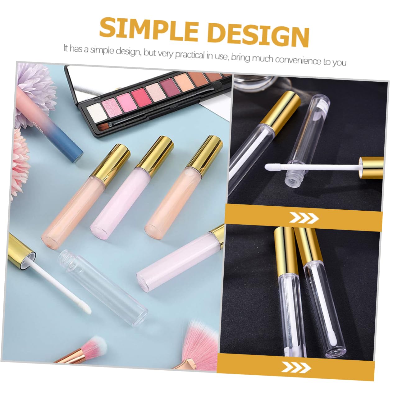 Tubo Lucidalabbra 10ml in Plastica Oro, 40 Pezzi Ricaricabili | Makeup, per Lip Liquid e Dye Lip Liquid, Leggero e Facile da Portare, Formato Compatto