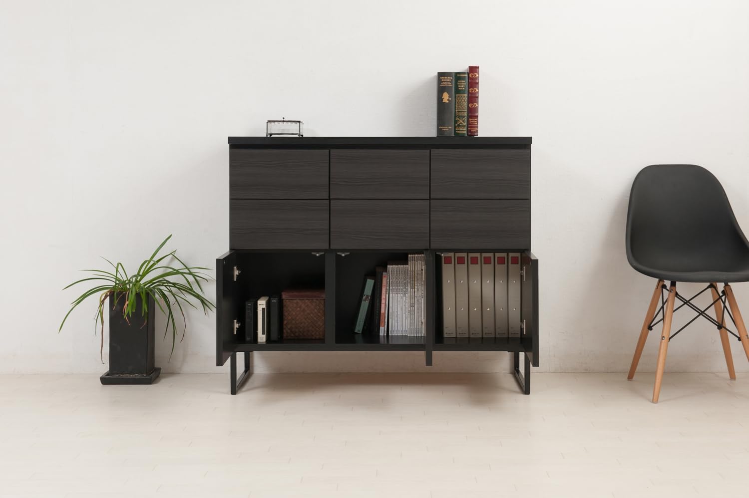 スタイリッシュブラック スクエアキャビネット ブラック 幅106