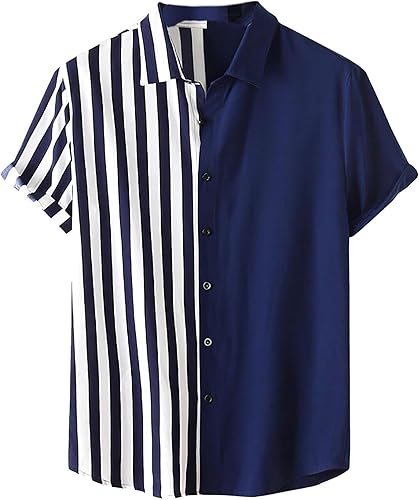 Camisa de manga corta con botones para hombre, estilo casual, de verano, a rayas, con estampado hawaiano, para la playa