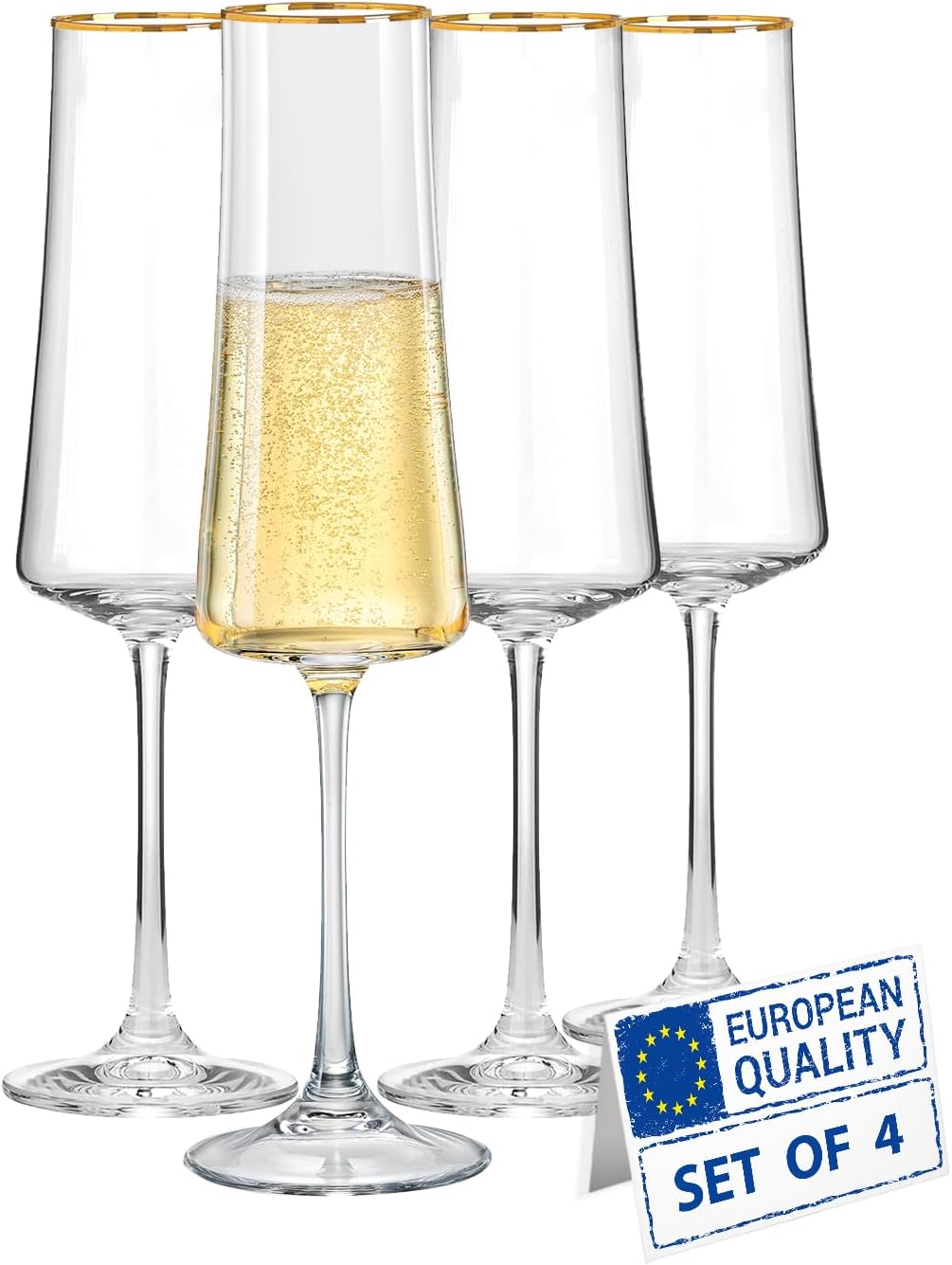 Champagne Flutes Set of 4 | 7.1oz Hand-Blown Bohemia Crystal Glasses | Elegant Toasting Glasses for Wedding Toasts & Celebrations