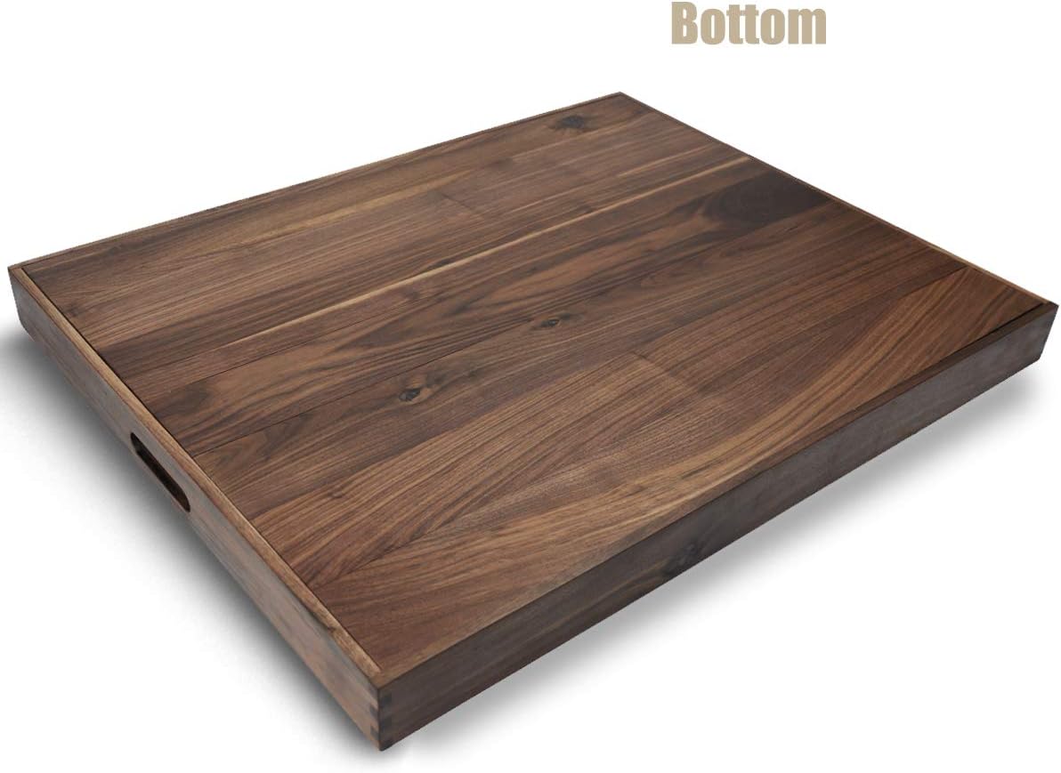 30 x 24 Inches Extra Large Rectangle Black Walnut Wood Ottoman Tray with Handles, Serve Tea, Coffee Classic Wooden Decorative Serving Tray