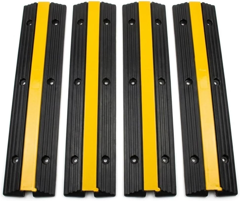 4 Pack 1-Channel Rubber Cable Protector Ramp, 40"X6"X1.18", 22046LBS/10000KG Load Capacity, Heavy Duty Hose & Cord Cover with Non-Slip Surface, for Garage, Warehouse, Driveway, Construction Site