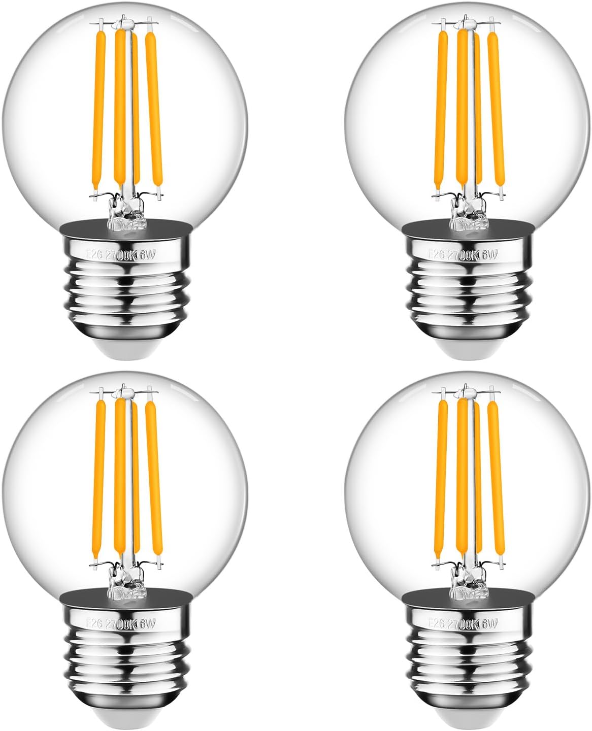 【Upgraded】 E26 Led Bulbs 60 watt G16.5 Led Light Globe Small Bulb, Warm White 2700K, Edison Bulb 6W for Celling Fan Vanity Light CRI 90+ 750LM, Non-Dimmable, 4-Pack