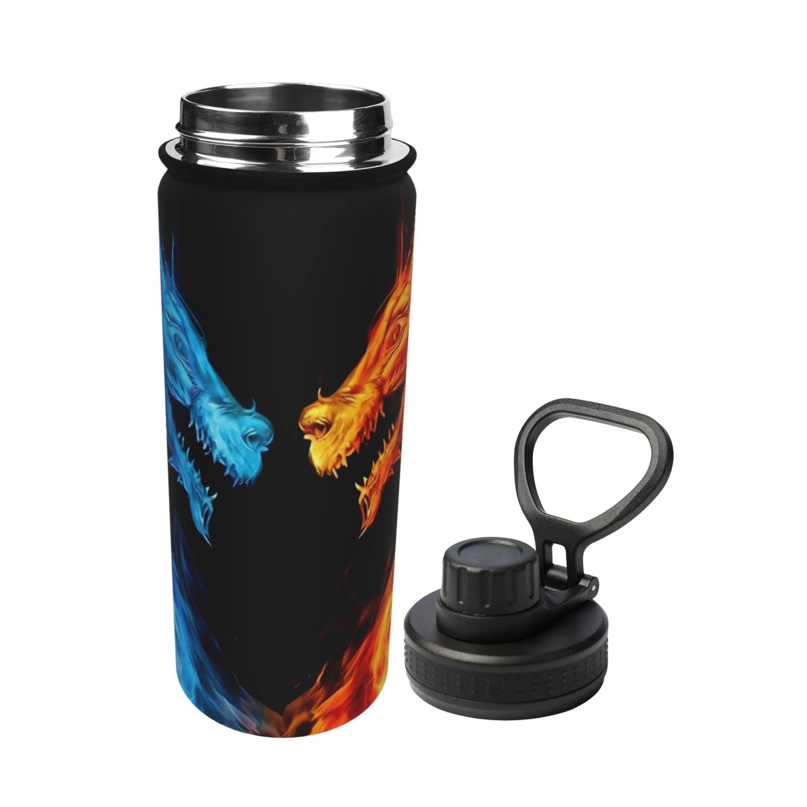 Ouqiuwa Sports Water Bottle Vintage Blue Red Dragon Insulated Stainless Steel Water Bottles, 18 oz Water Cup Flask for Fitness Outdoor Sports Gym