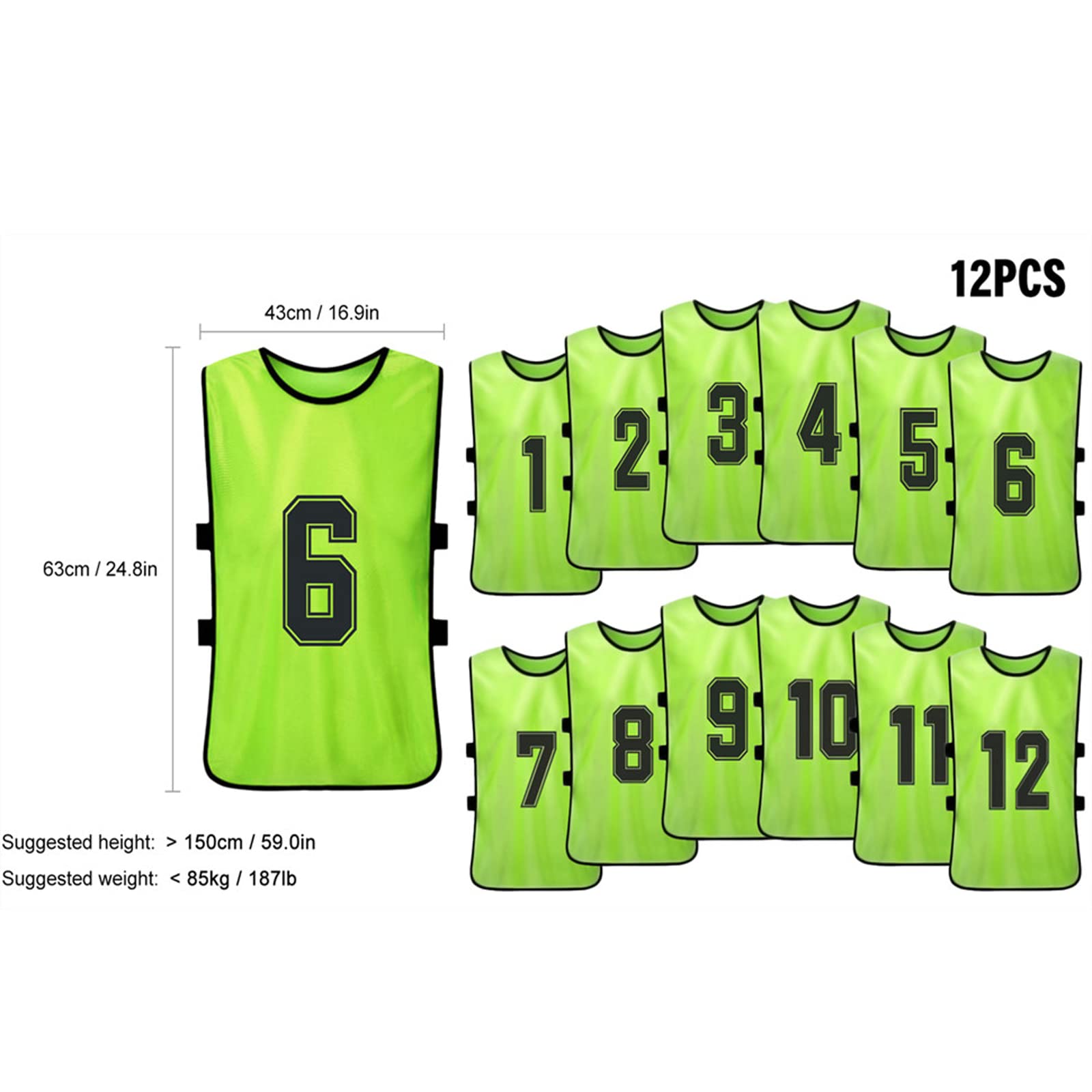Petos de Futbol 12 piezas,baberos de fútbol,con liga avanzada numerada,camisetas de equipo de fútbol de secado rápido,deportes juveniles,entrenamiento de equipo de fútbol,baberos numerados,