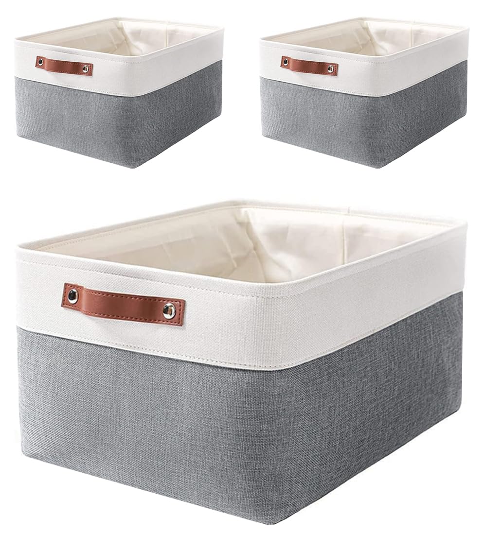 Mangata XLarge Fabric Storage Boxes, 3-Pack Collapsible Clothing Storage Basket, for Clothes Toy Cupboards Shelves(XL, Cold Grey)