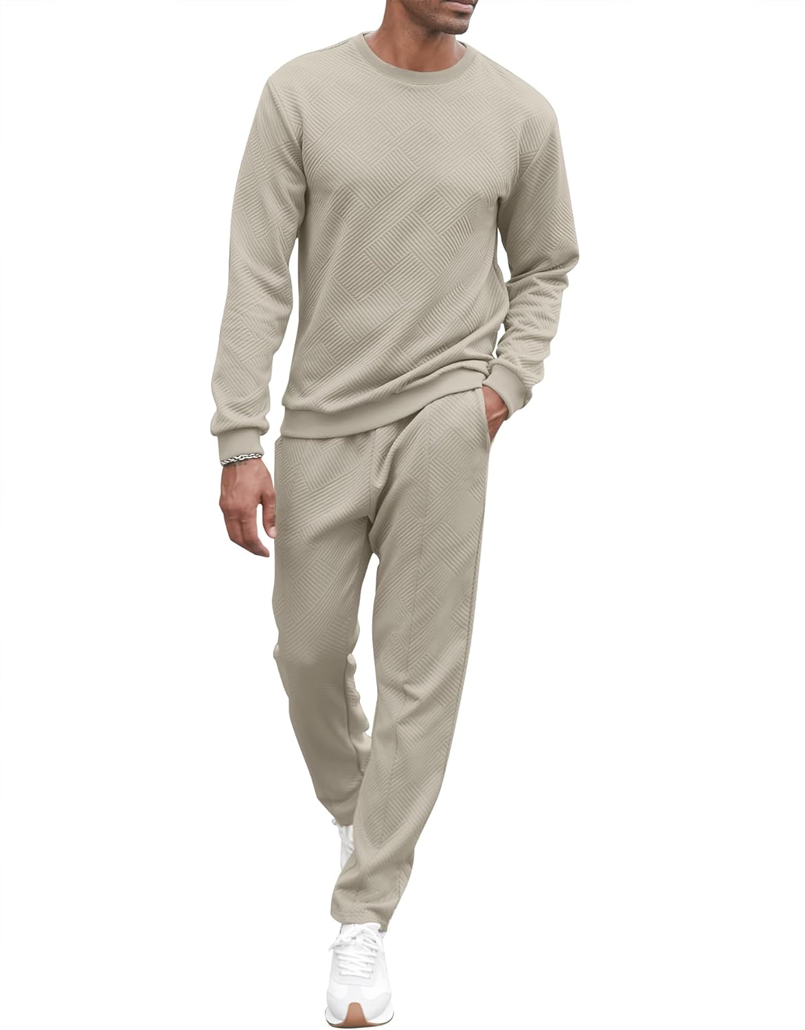 Babioboa Men's Tracksuit Knit Jacquard 2 Piece Long Sleeve Pullover Jogging Tracksuit Athletic running Casual Sportswear