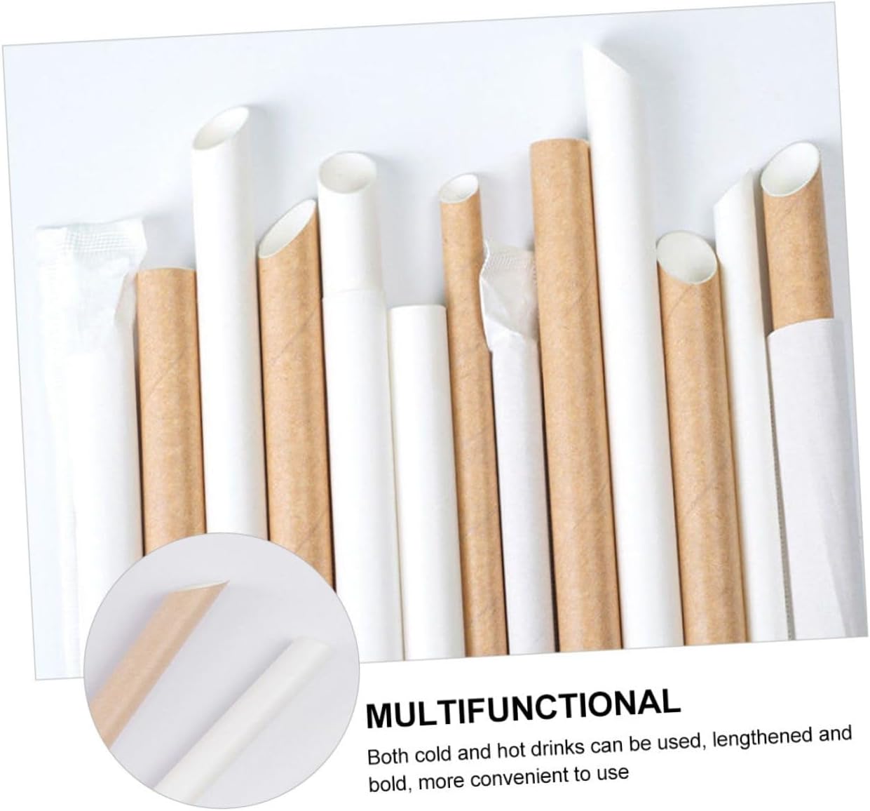 UKCOCO 100pcs Beverage Paper Straws 12x200mm Kraft Pulp Paper Straws with Slanted Tip Disposable for Parties and Cold Drinks