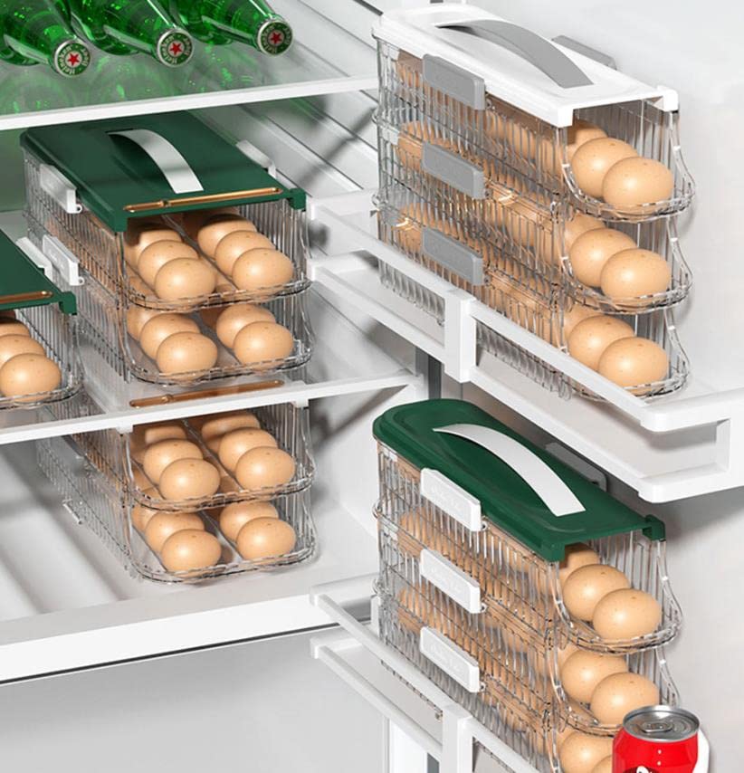 Soporte para huevos para refrigerador, soporte para huevos con tapa, contenedor de almacenamiento de huevos, organizador de huevos apilable, caja de almacenamiento de huevos de plástico, diseño des