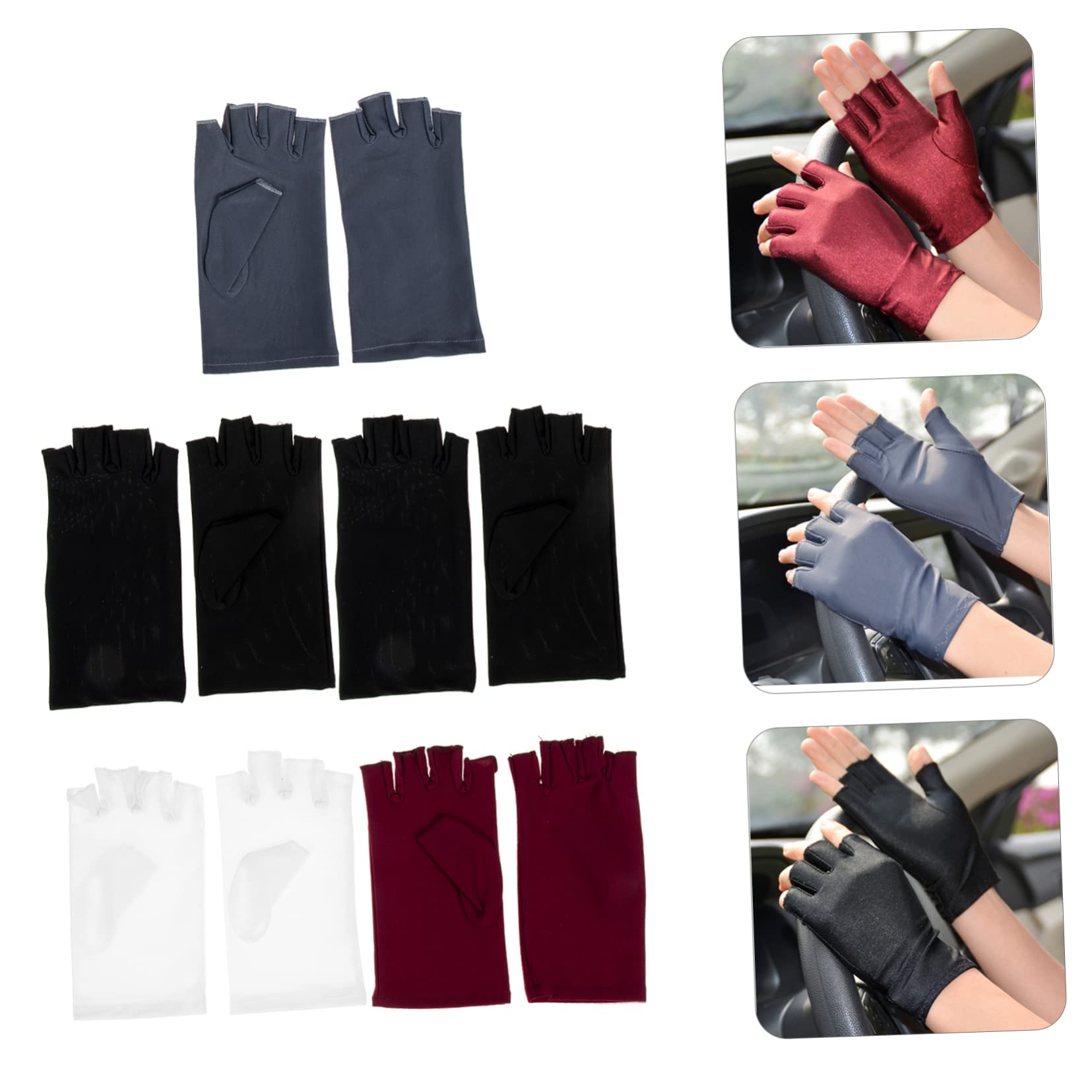 PartyKindom Sun Gloves for Women 5 Pairs Uv Protection Driving Gloves White Fingerless for Women Half Finger Design