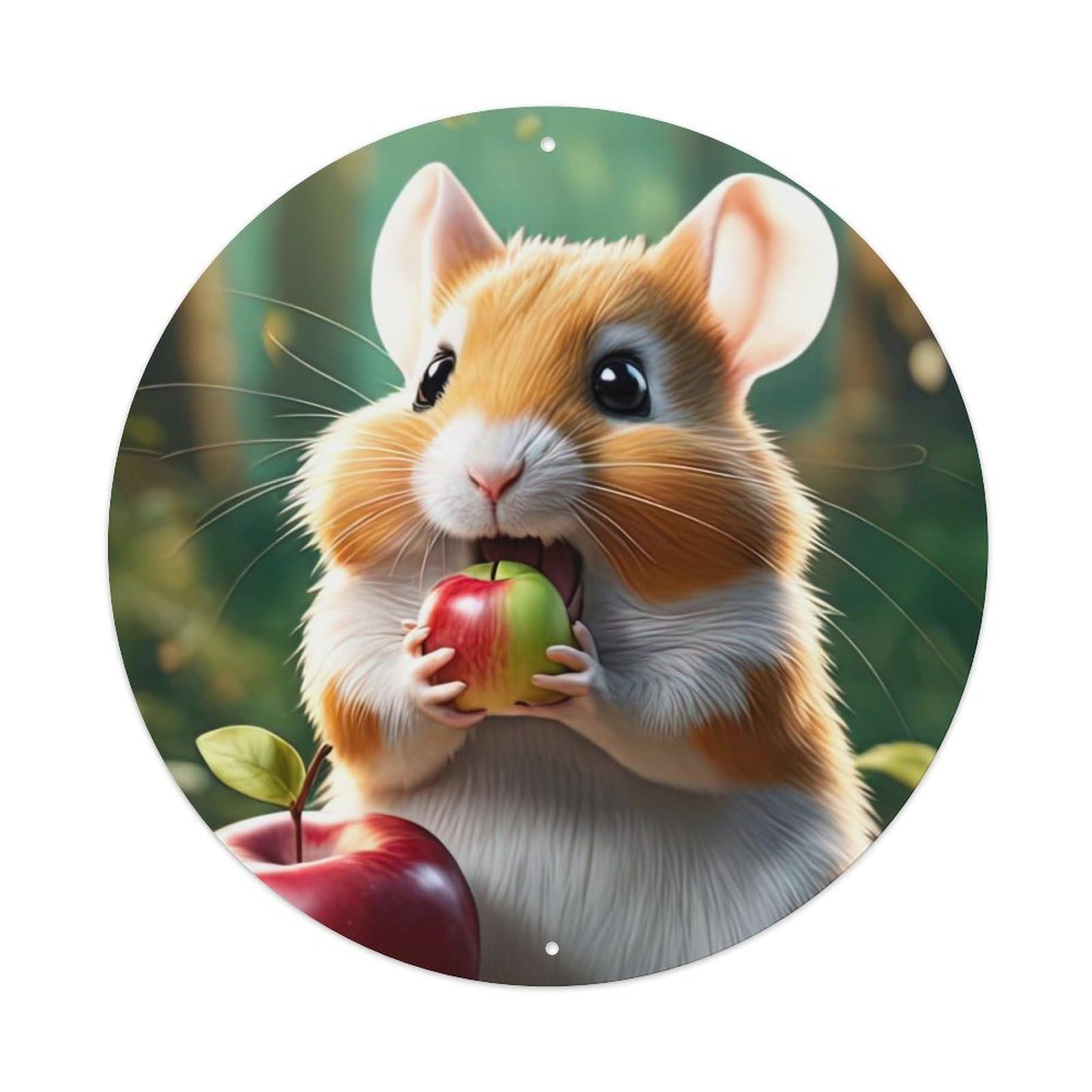 Animal Artwork Hamster Eating Apple Vintage Metal Tin Sign Plaque Wall Decor for Cafe, Club Bar, Office, Garden Metal Poster 8x8Inch