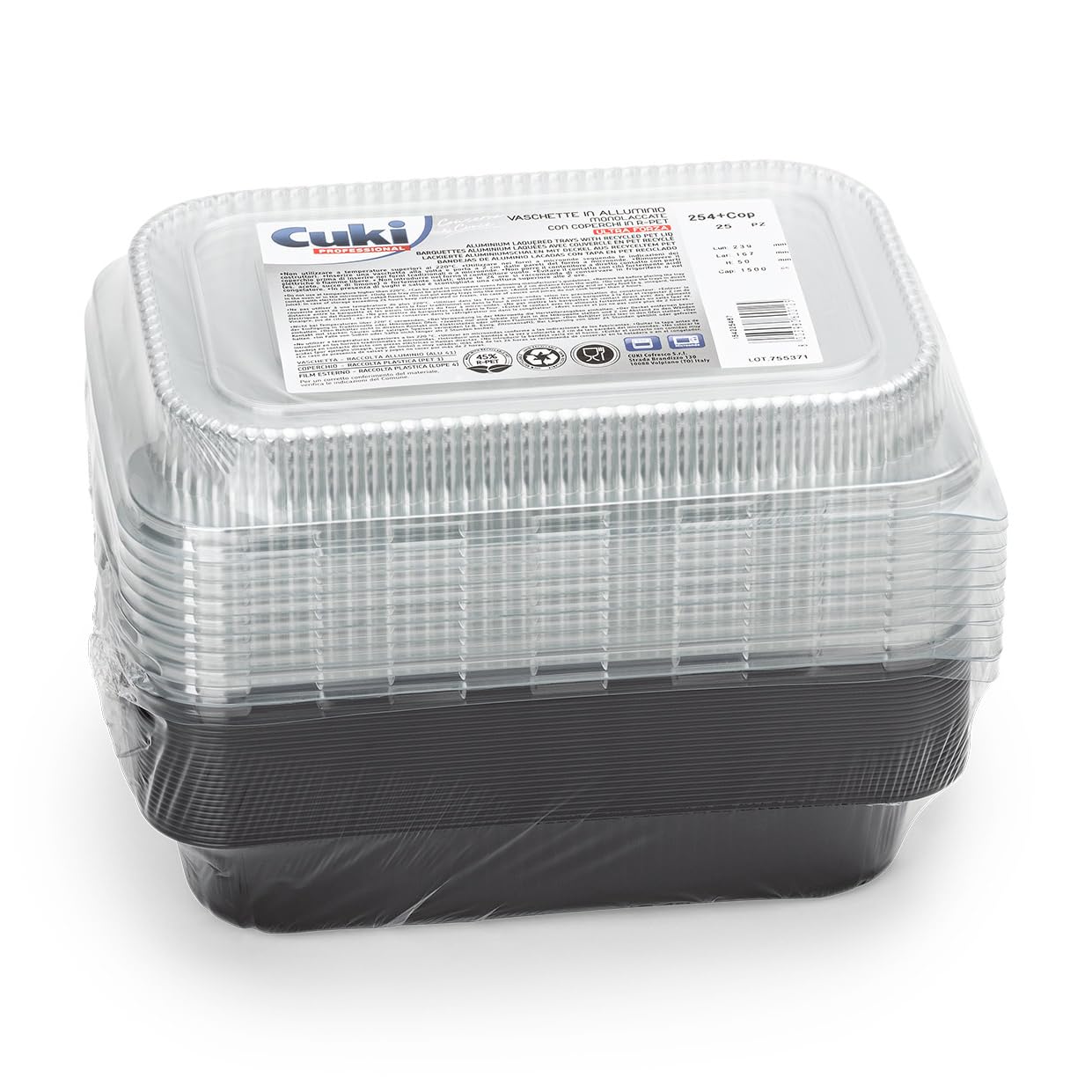 vaschette alluminio con coperchi ultra-forza, 4 porzioni, laccate, cm24x17xh5 , 1 confezione da 25 pezzi, monouso per forno, microonde, frigo, cottura, conservazione