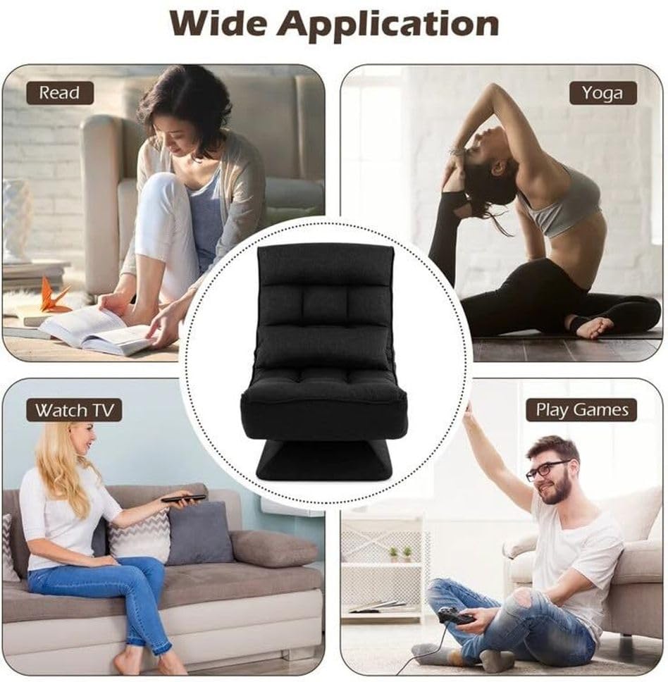 Image of Modern Single Seater Lounge Chair with Thick Cushioned Seat & Backrest | Soft Fabric Upholstery | Comfortable Accent Recliner Style Chair for Living Room & Bedroom, Color: Black