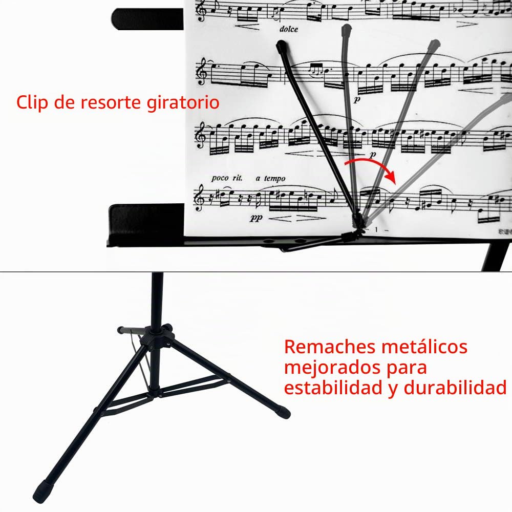 Rayzm Stand/Atril para partituras plegable y portátil con bolsa de transporte, altura ajustable, Peso máximo 1.5Kg, Ligero y Compacto para Viajes o Desplazamientos