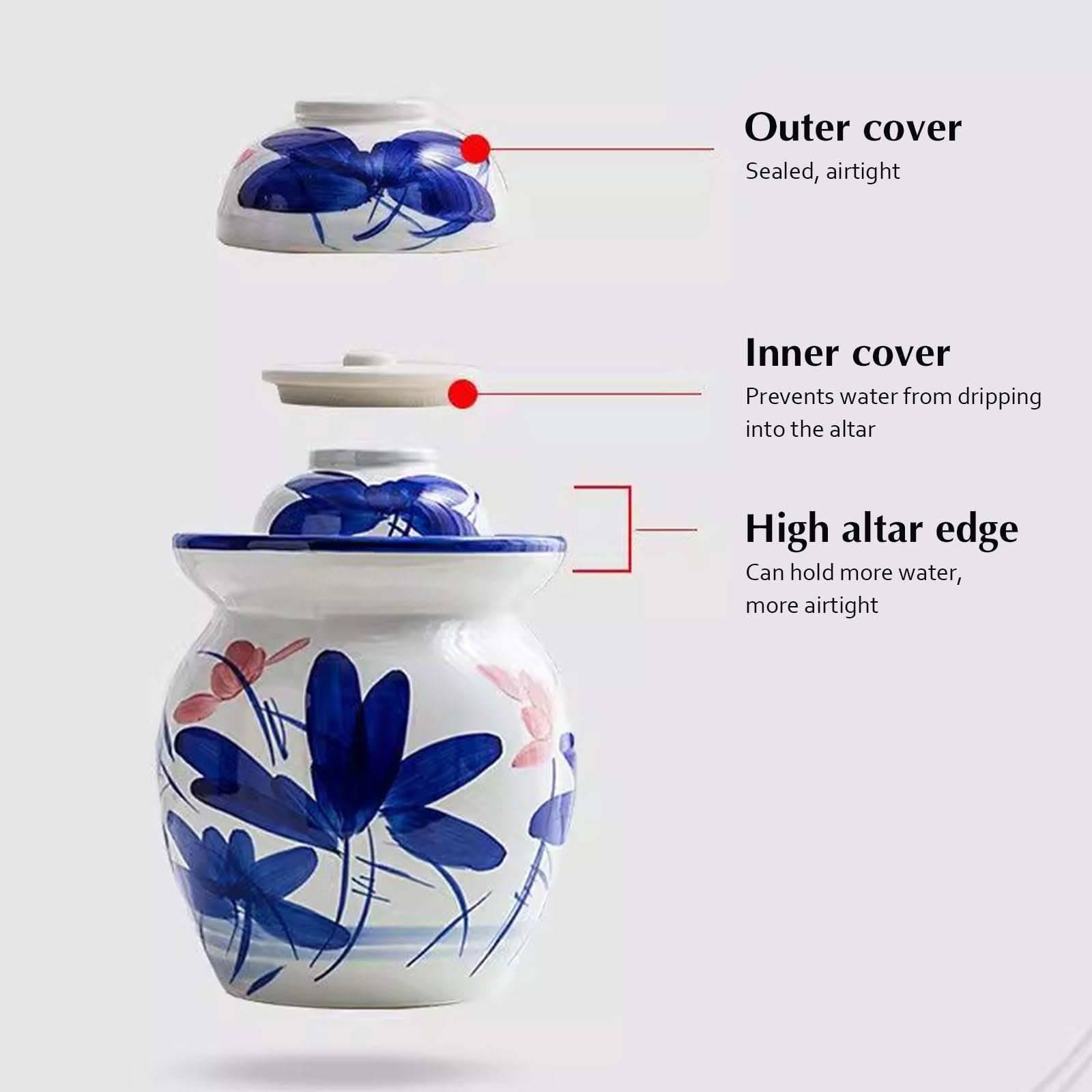 Jar marynowany Duży tradycyjny chiński słoik fermentacyjny z pokrywką z foki, Jingdezhen Ceramic Fermentation Crock for Pickling, Kimchi, Sauerkraut,7kg