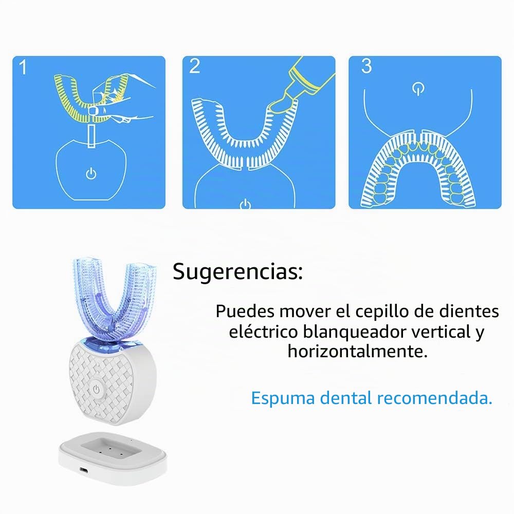 Cepillo de Dientes Ultrasónico Automático, Cepillo de Dientes Eléctrico Ultrasónico 360° para Adultos (Blanco)