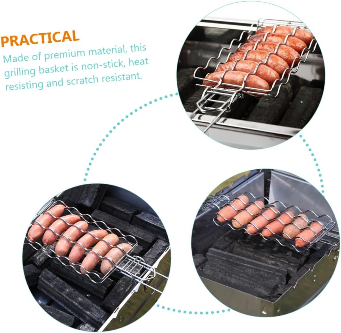 BBQ Grill Rack with Handle Sausage Vegetables and Meats Easy to Clean Grilling Accessory for Outdoor Barbecue