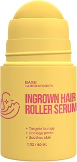 Base Laboratories Ingrown Hair Roller Serum: Salicylic & Glycolic Acid Roll-On for Razor Bumps, Bikini Line, Underarms – Smooths & Soothes Skin (2oz)