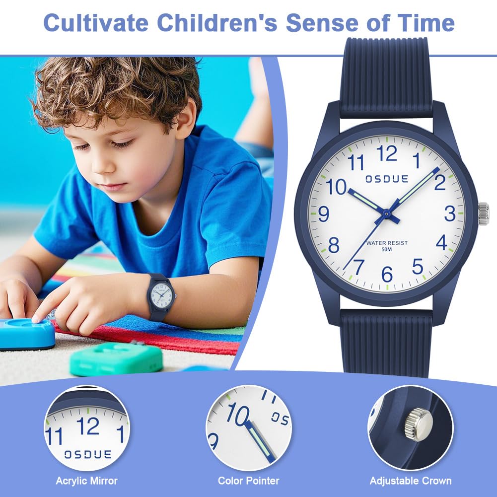 OSDUE Reloj para NiñOs, 5ATM/50M Impermeable Fácil de Leer Relojes de Pulsera con Correa Suave, Reloj de Pulsera Analógico para Niños Niñas Regalo de CumpleañOs para 4-18 Años