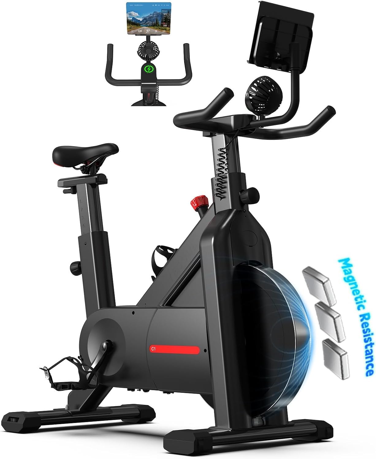 Bluearth Self-Powered Heimtrainer Fahrrad, leise Magnetischem Widerstand,max. 150KG, verstellbarer Widerstand & Smart-App mit Immersivem Erlebnis,Indoor Spinning Bike für Cardio-Training zu Hause