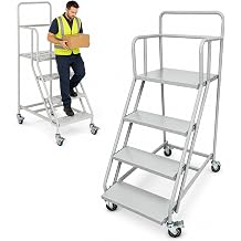 4 Step Rolling Ladder with Swivel Wheels, 880 LBS Industrial Steel Ladder