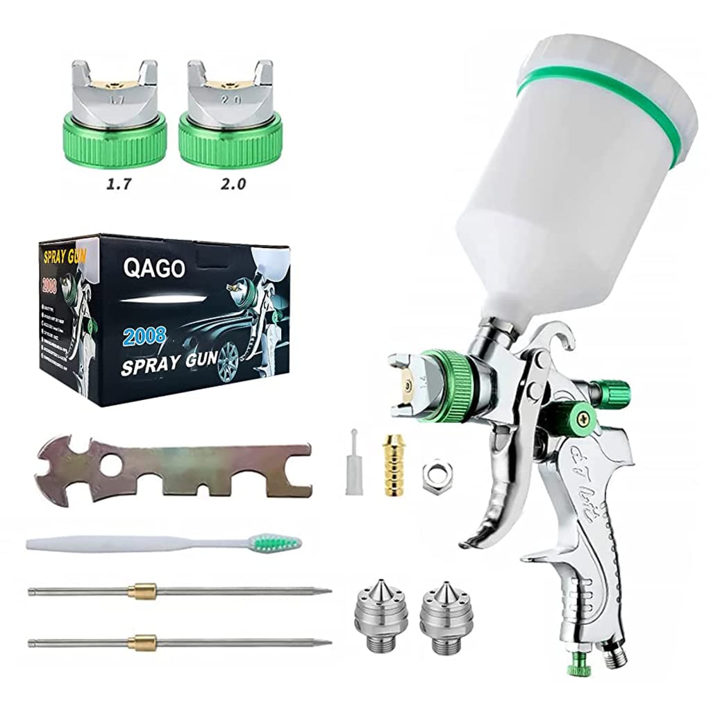 Supvox® Paint Spray Gun Set For Painting Machine,Spray Paint Gun With 3 Nozzles 1.4/1.7/2Mm And 600Cc Cups,Adjustable For Car Primer Furniture Finish Leather Finish Green