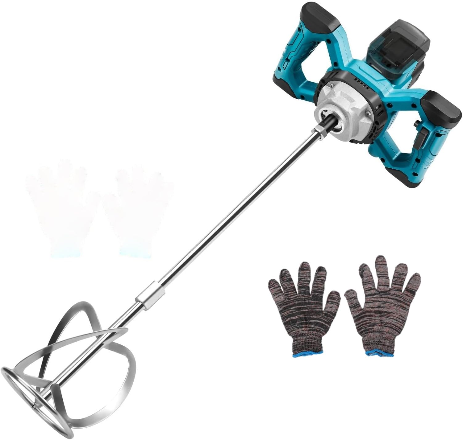 Mélangeur sans fil pour peinture et béton, compatible avec batterie Makita 18 V (sans batterie), mélangeur de mortier sans balais avec 6 vitesses et gants, pour mélanger les aliments, le mortier, la