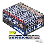 Mentos Kaubonbons Lakritz-Mint, Dragees mit Lakritz- & Minz-Geschmack für frischen Atem, Bonbon Vorrats-Packung, Verkaufsdisplay (40 Rollen à 38g)