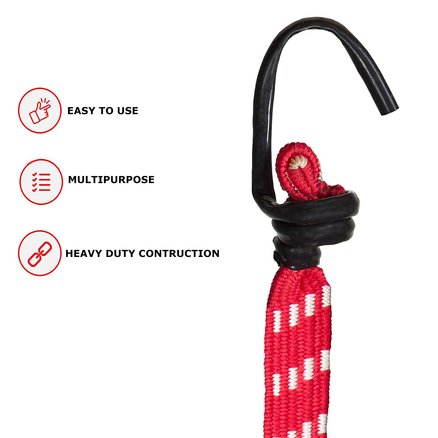 Aqbah High Strength Elastic Flat Bungee/Shock Cord Cables, Luggage Tying Rope with Hooks, 4FT up to 8FT Expandale Multi Color Set of 6 — Amazon image 5