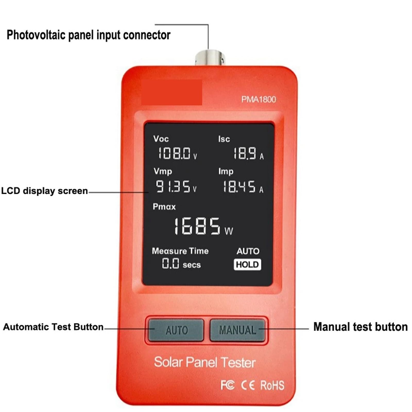 Tester paneli słonecznych, multimetr do paneli fotowoltaicznych, narzędzie napięciowe, miernik MPPT do instalacji fotowoltaicznej z dużym, bardzo przejrzystym wyświetlaczem LCD(1800W)