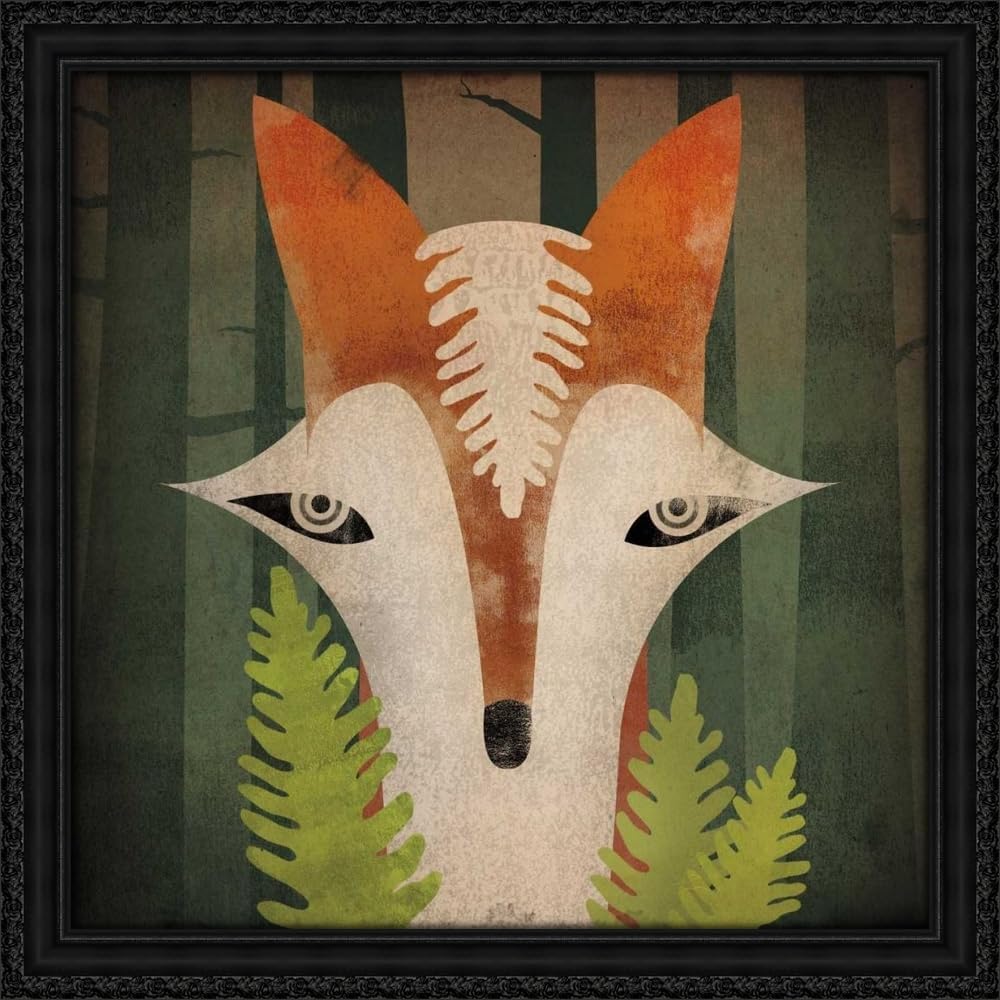 Fowler, Ryan 20x20 Black Ornate Framed Canvas Art Print Titled: Fern Fox