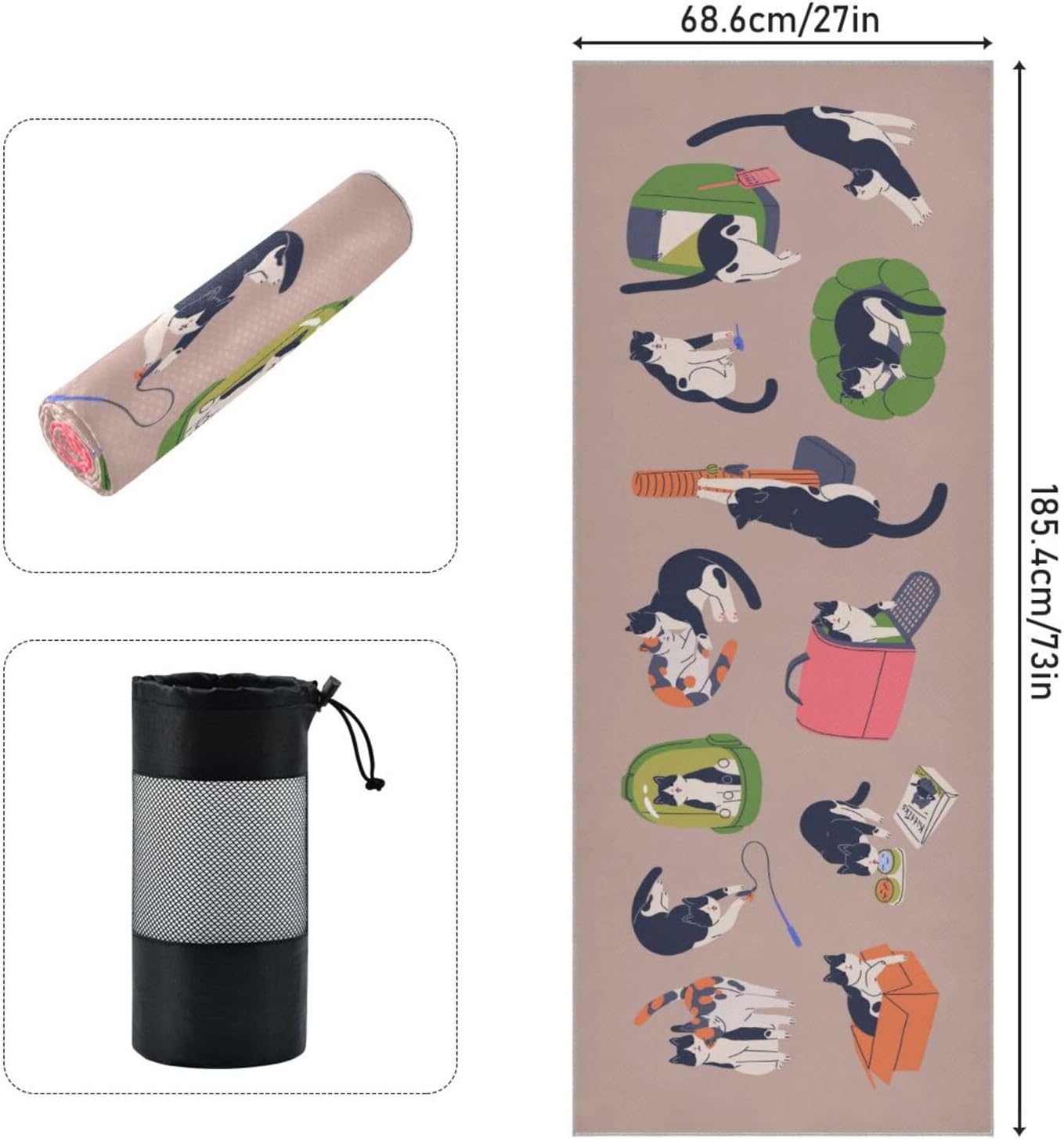 Yoga Mat Towel, Non-Slip Hot Yoga Towel, Sweat Absorbent and Non-Slip, Lightweight and Easy to Travel, Suitable for Hot Yoga, Pilates and Fitness, Watercolor Raccoon and Plant Pattern - Image 3