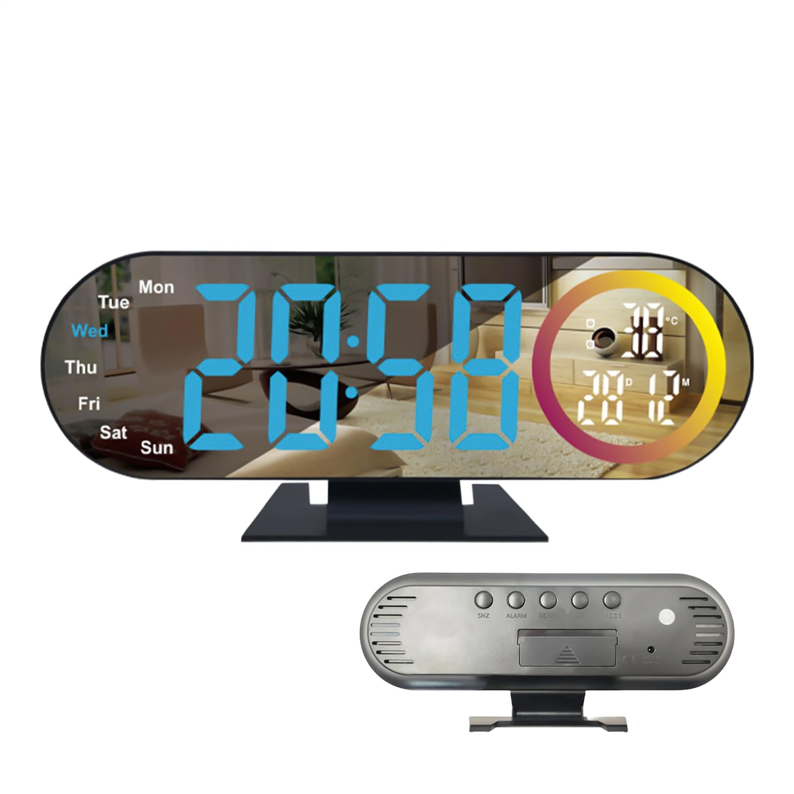 Despertador digital con alarma y pantalla espejo LED para mesita de noche