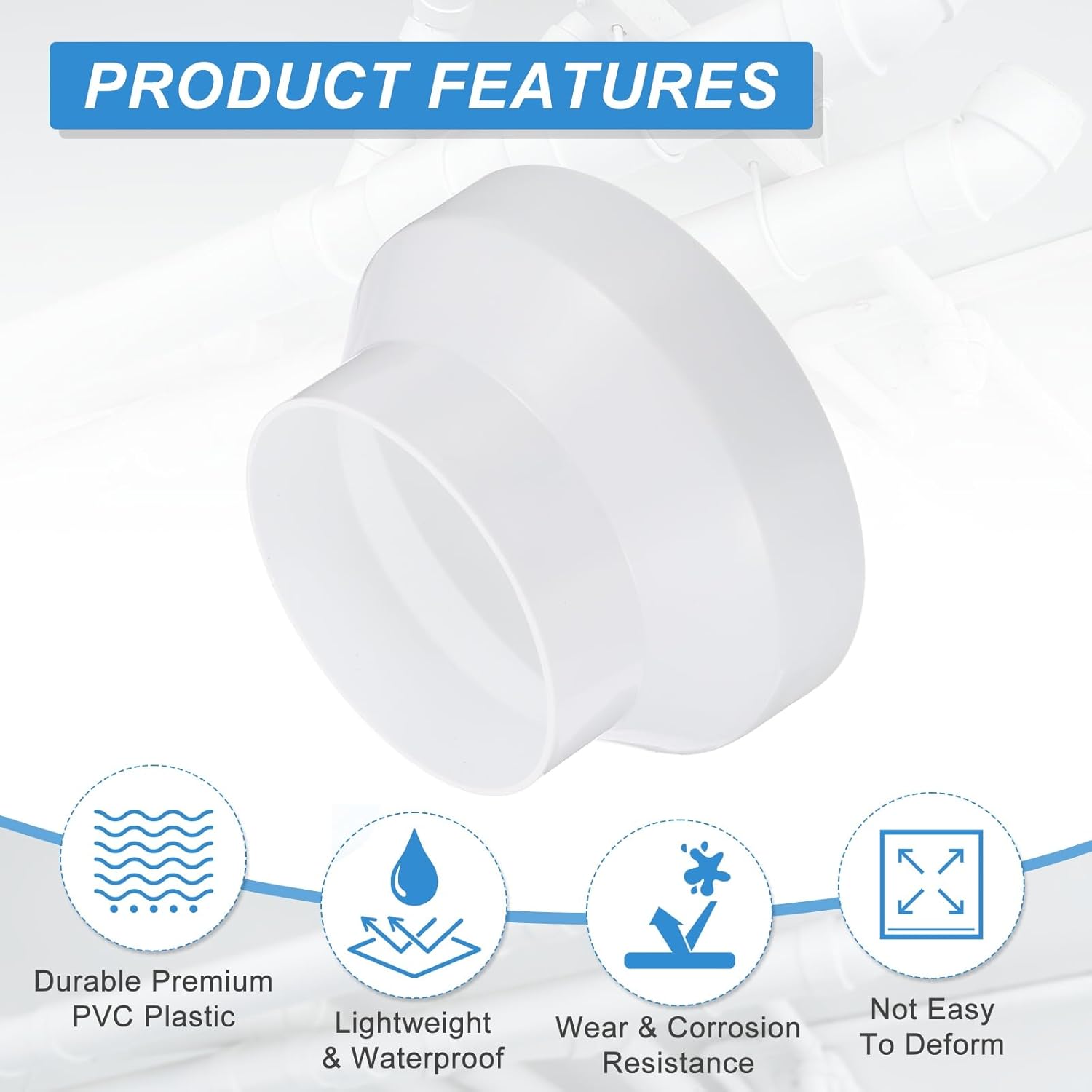 PATIKIL 2 Pcs Duct Reducter, 8" to 6" PVC Air Ducting Adapter Ducting Reducer Increaser Cone for Bathroom Kitchen Inline Ventilation Systems, White