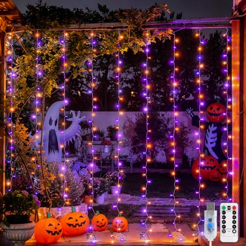 Image of JMEXSUSS 200 LED USB Plug in Orange and Purple Halloween Lights