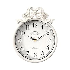 French Small Wall Clock with Bow, Vintage Ivory White Boho Style, Silent Battery Operated product