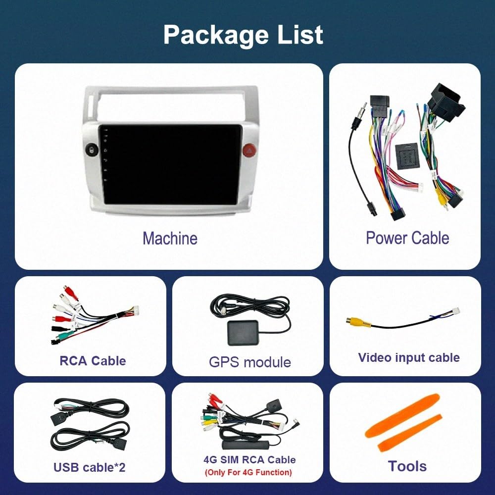 Touchscreen Auto Radio per Citroen C4 C-Triomphe C-Quatre 2004-2009 Wireless Carplay Android Auto Stereo Bluetooth Ips con Pantalla Táctil con Gps Navigatore/Swc/Mirror, 8 Nucleo 8G+256G