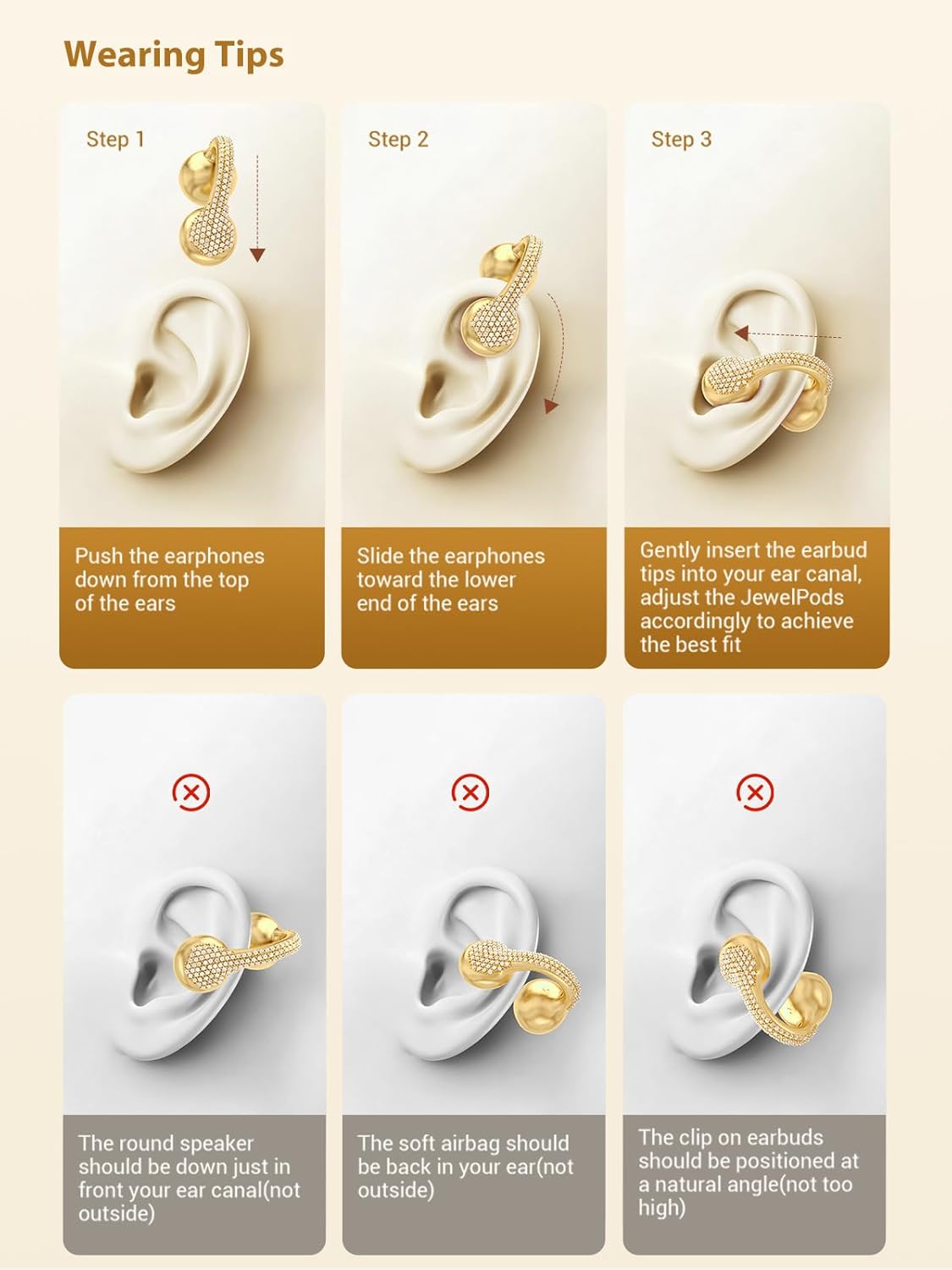 JewelPods C01 Pro Open Ear Headphones,Clip-on Earbuds Wireless Bluetooth with Crystal, Secure, Lightweight, Comfort-Premium Audio-Water Resistant-Up to 72 hrs Play, Leather Charging Case,Gift for Her - Image 6