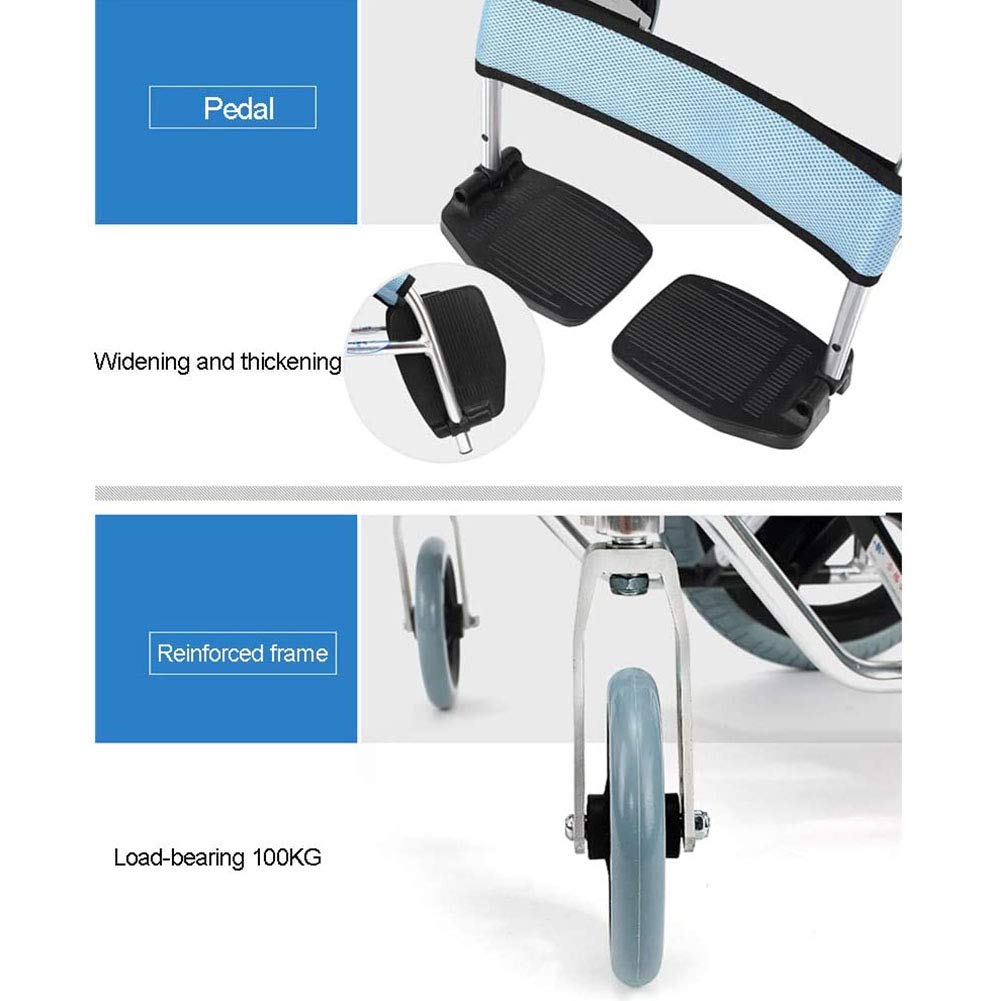 Sillas de Ruedas Autopropulsadas Plegables Ligeras con Inodoro, Baño Robusto Plegable Mde Aluminio Acolchado Asiento Respcon Frenos de Mano/Blue
