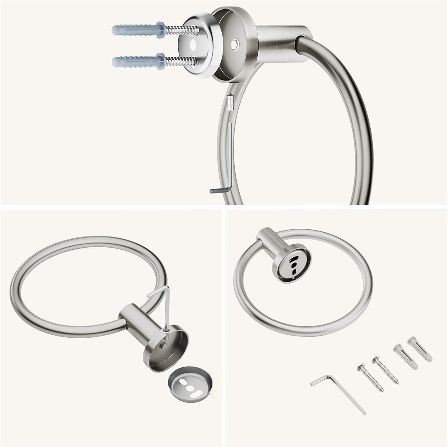 FORIOUS Towel Holder, SUS304 Stainless Steel Wall Mounted, Modern Towel Rack Round, Holder Ideal for Bath, Kitchen, RV