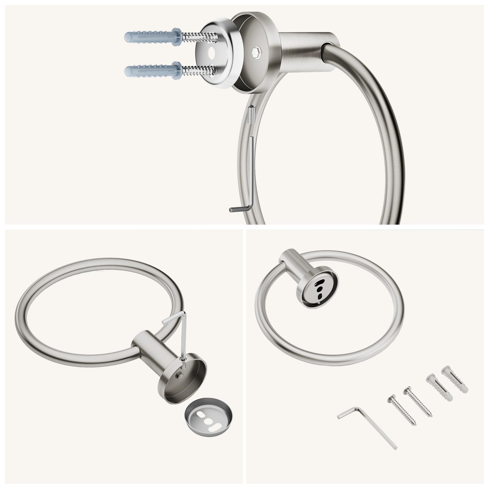 FORIOUS Stainless Steel Hand Towel Ring - Brushed Nickel -7