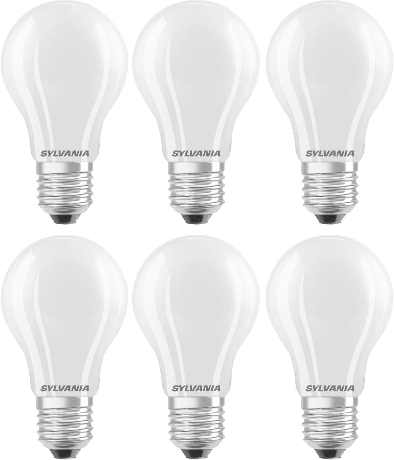 SYLVANIA GLS Frosted LED Light Bulb, Dimmable, E27, 12W, 1521 Lumens, Warm White 2700K 6 Pack