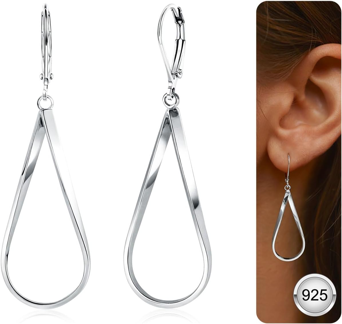 925 Sterling Silver Long Twisted Dangle Earrings for Women 14K Gold Plated Waterdrop Earrings Hypoallergenic Leverback Earrings Drop Earings for Jewelry Gifts